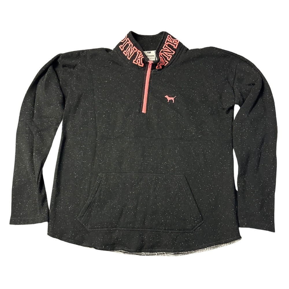 VS PINK | Black & Neon Speckled Half-Zip Sweatshirt | Y2K 2010s Retro